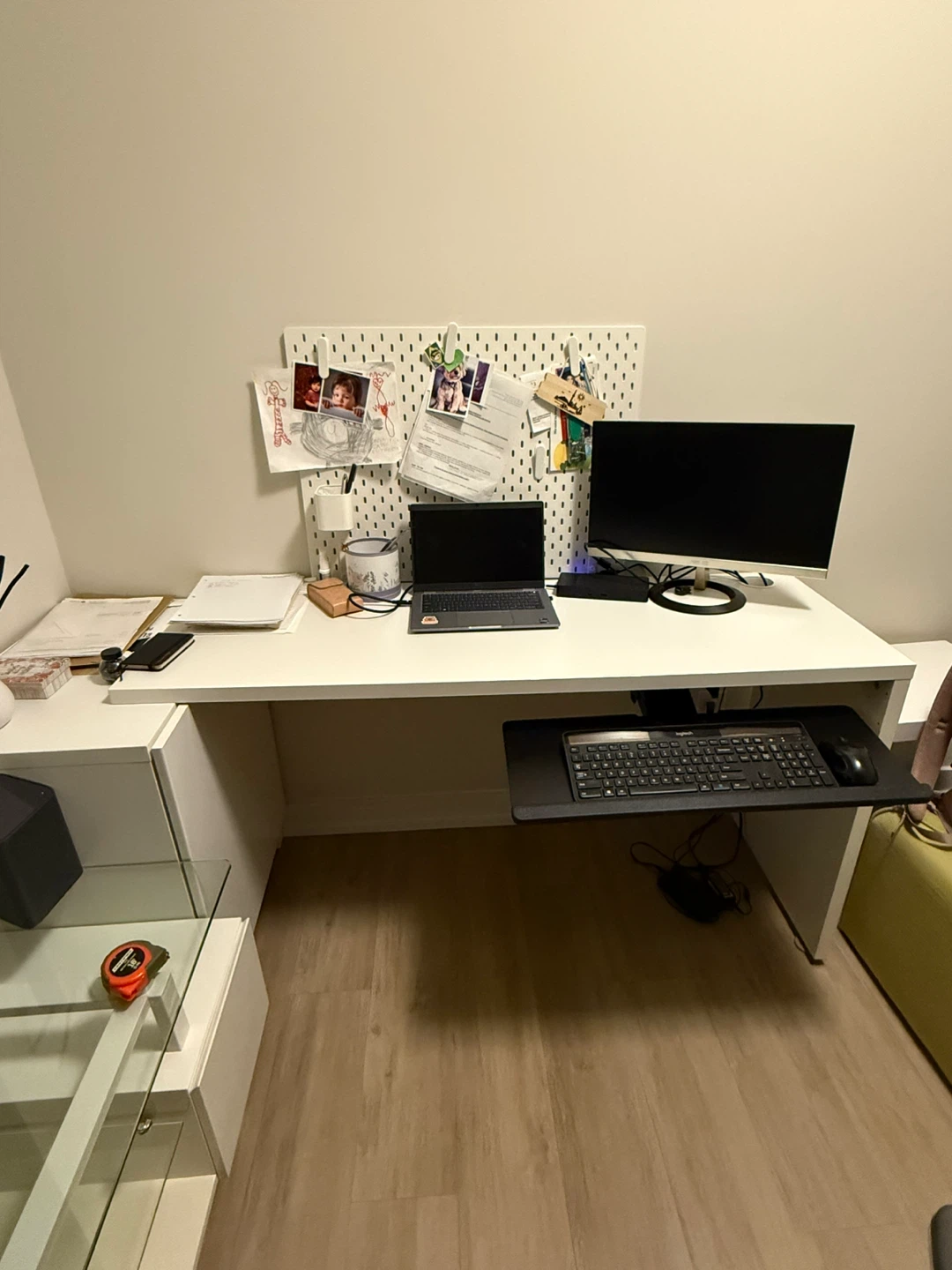 IKEA Micke White Desk with Pull-Out Keyboard Tray and cabinet - photo 4