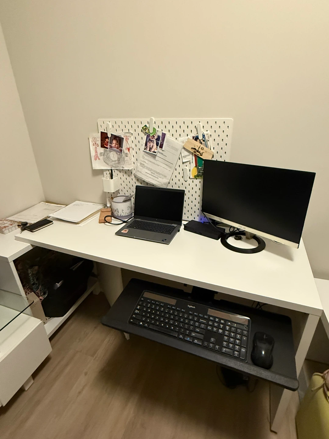 IKEA Micke White Desk with Pull-Out Keyboard Tray and cabinet - photo 3