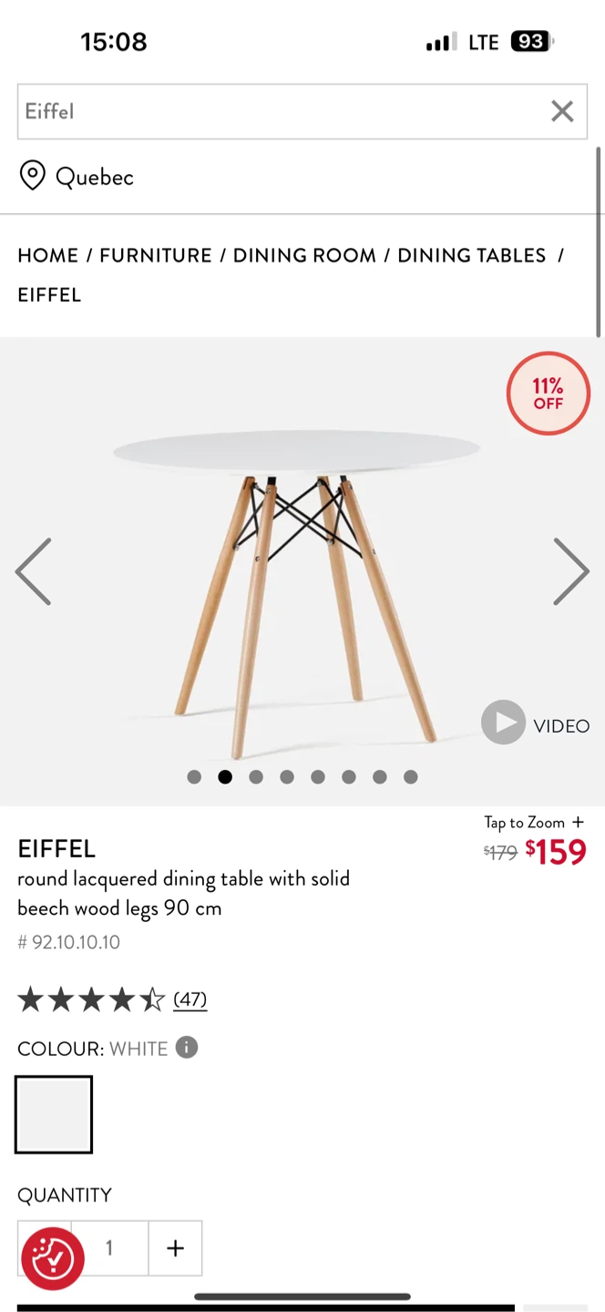 Eiffel Round Dining Table - White, 35" - photo 4