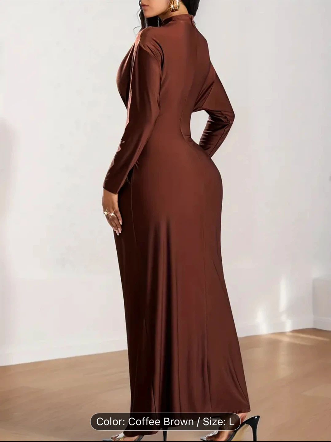 Elegant Coffee Brown Maxi Dress - Size L US 8/10 - photo 5