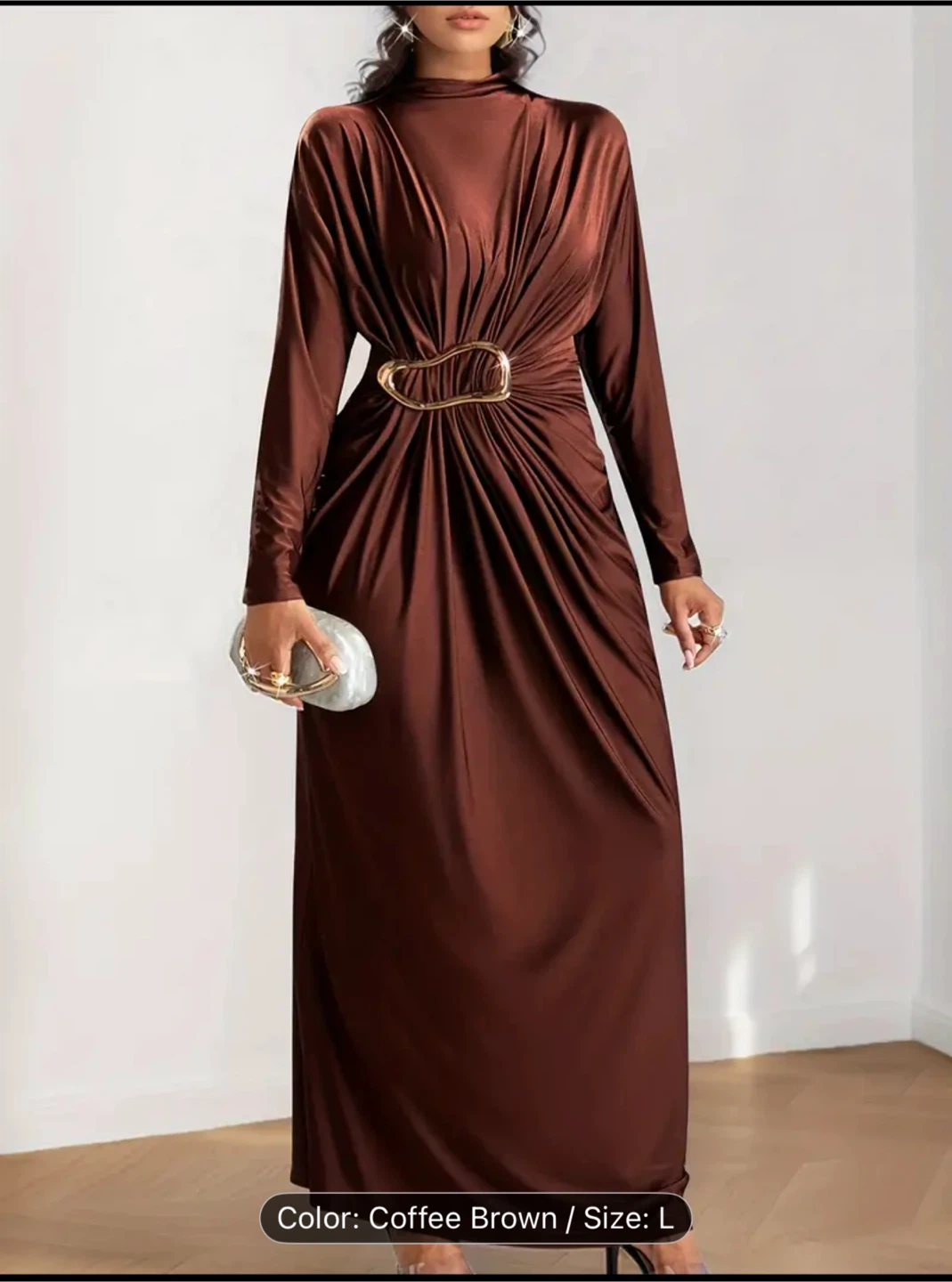Elegant Coffee Brown Maxi Dress - Size L US 8/10 - photo 4