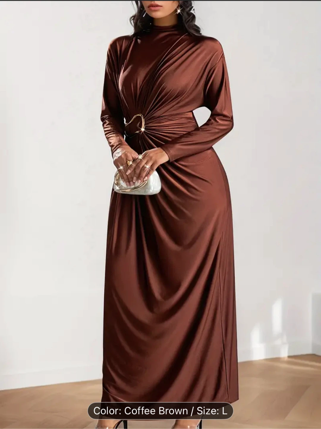 Elegant Coffee Brown Maxi Dress - Size L US 8/10 - photo 2