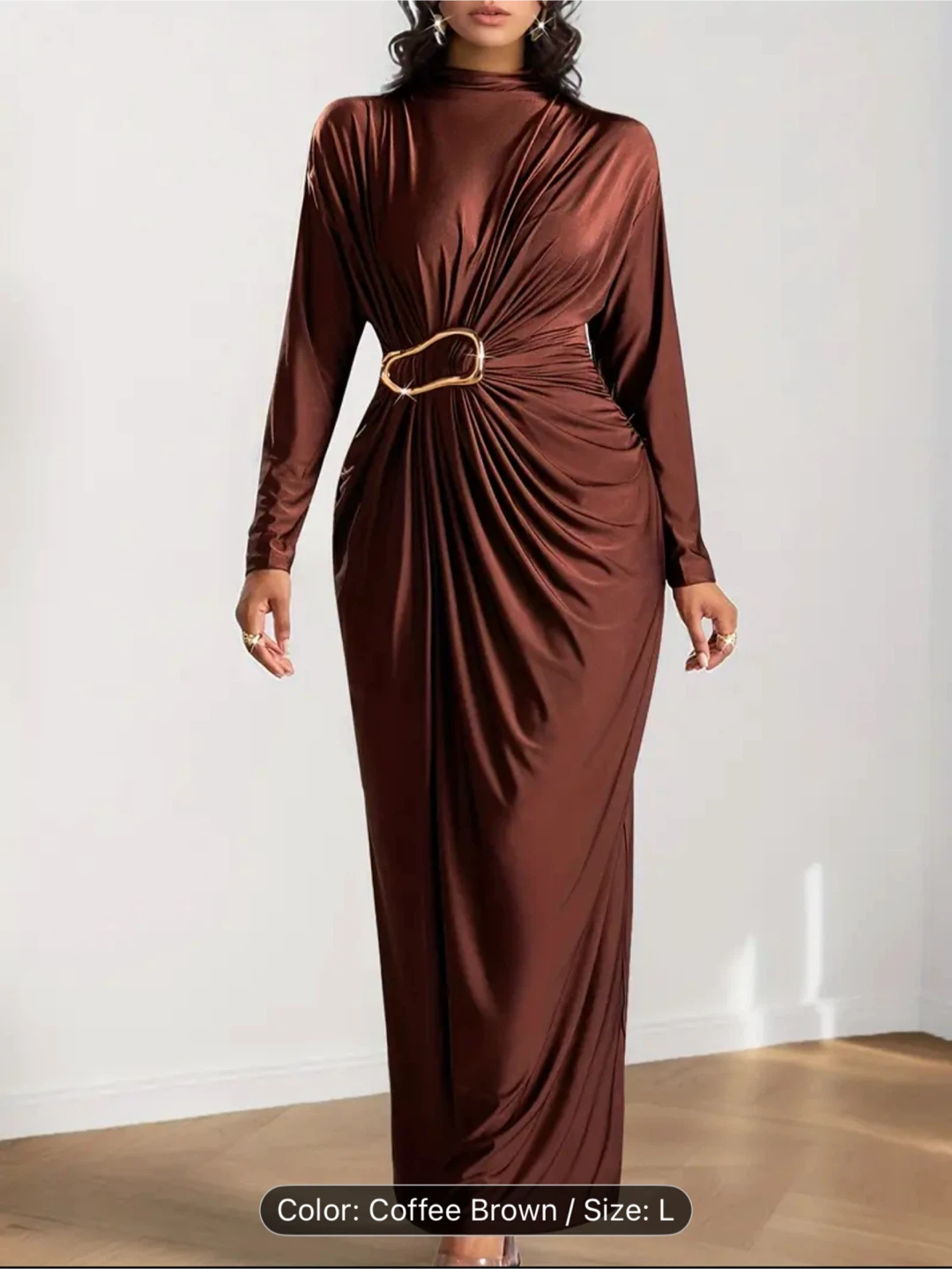 Elegant Coffee Brown Maxi Dress - Size L US 8/10
