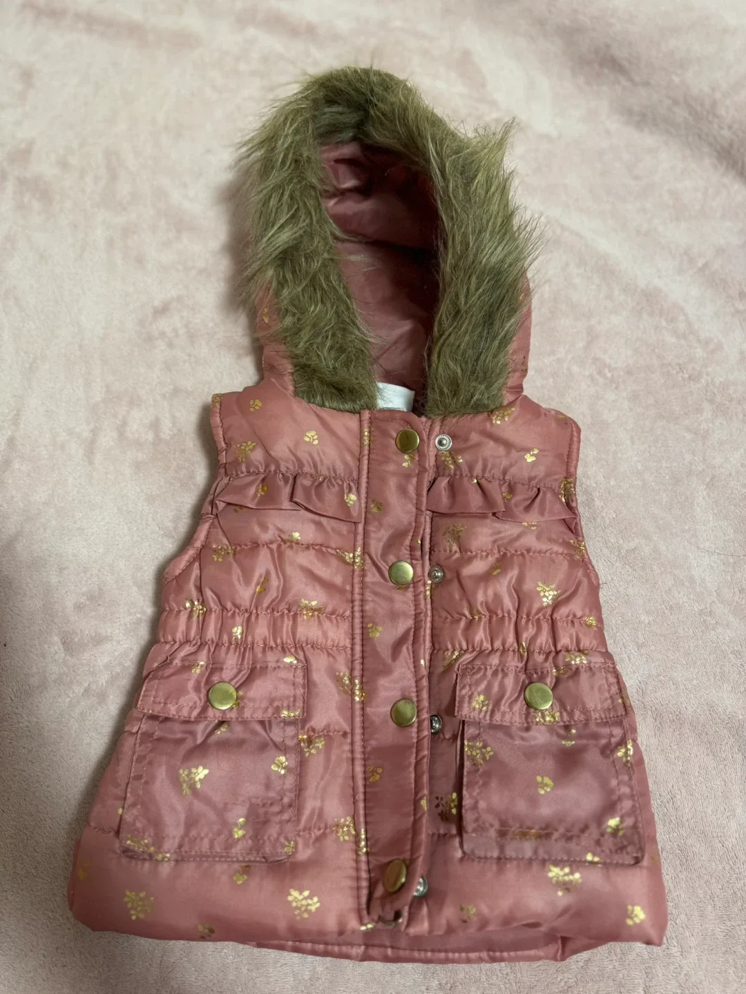 Pink & Gold Padded Vest with Hood