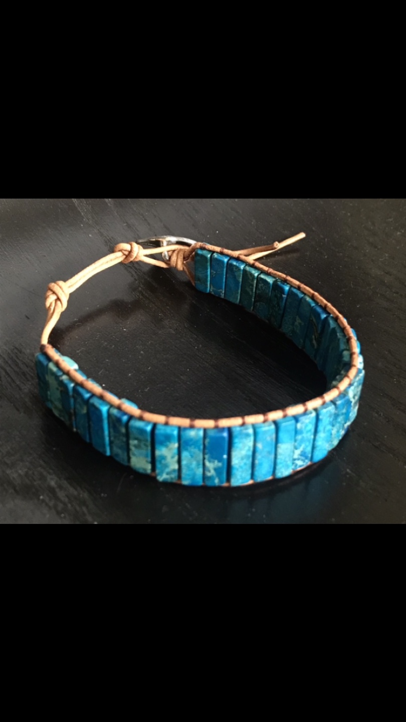 Gorgeous Turquoise & Leather Bracelet w Silver Clasp - Jewelry - photo 2