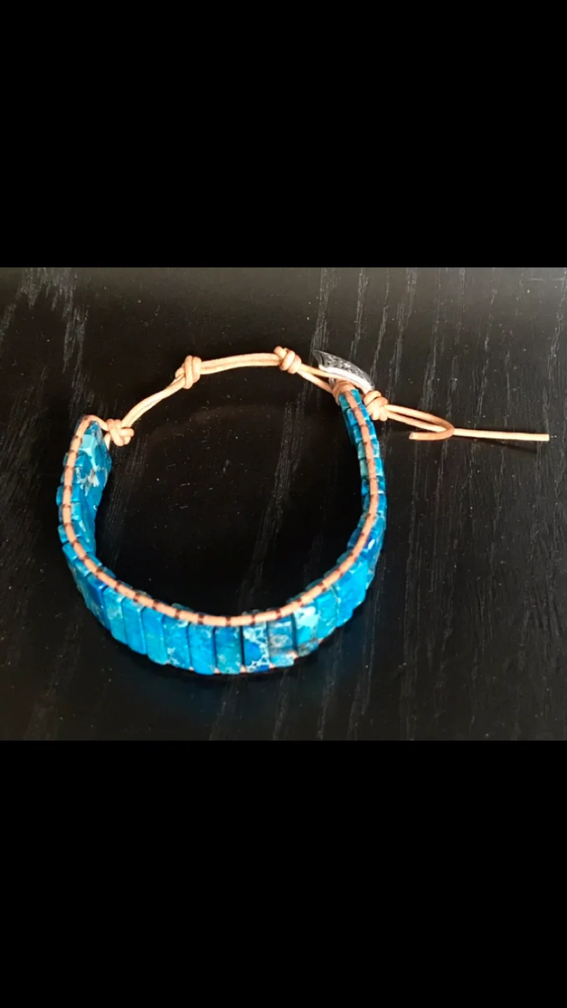 Gorgeous Turquoise & Leather Bracelet w Silver Clasp - Jewelry image indicator(6)