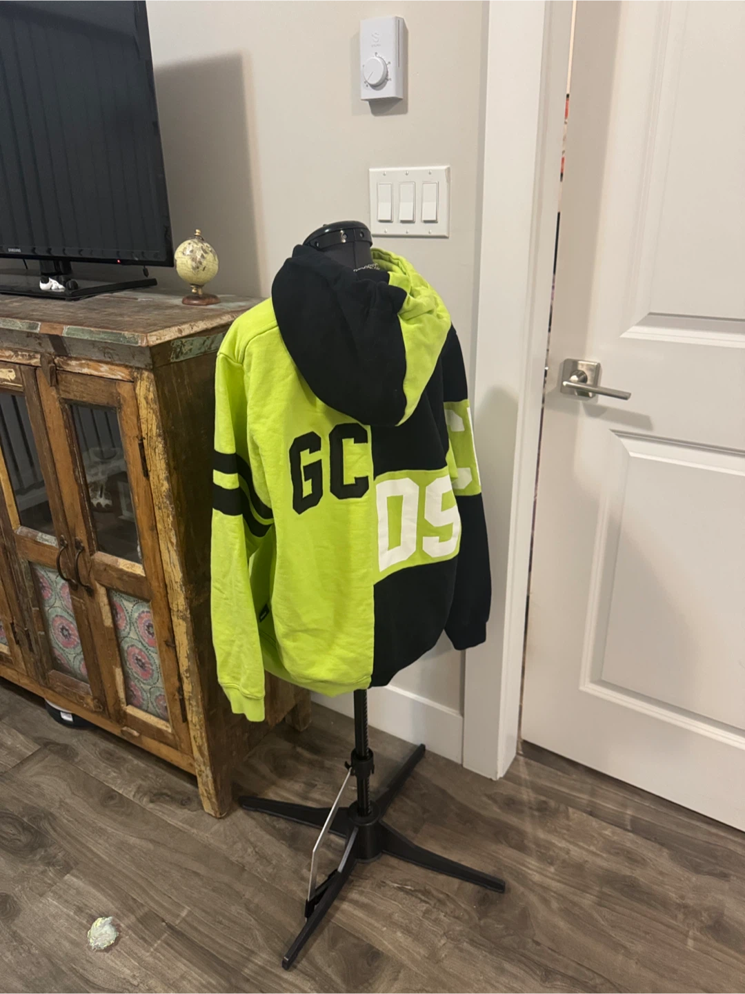 GCDS Black and Neon Green Hoodie - photo 3