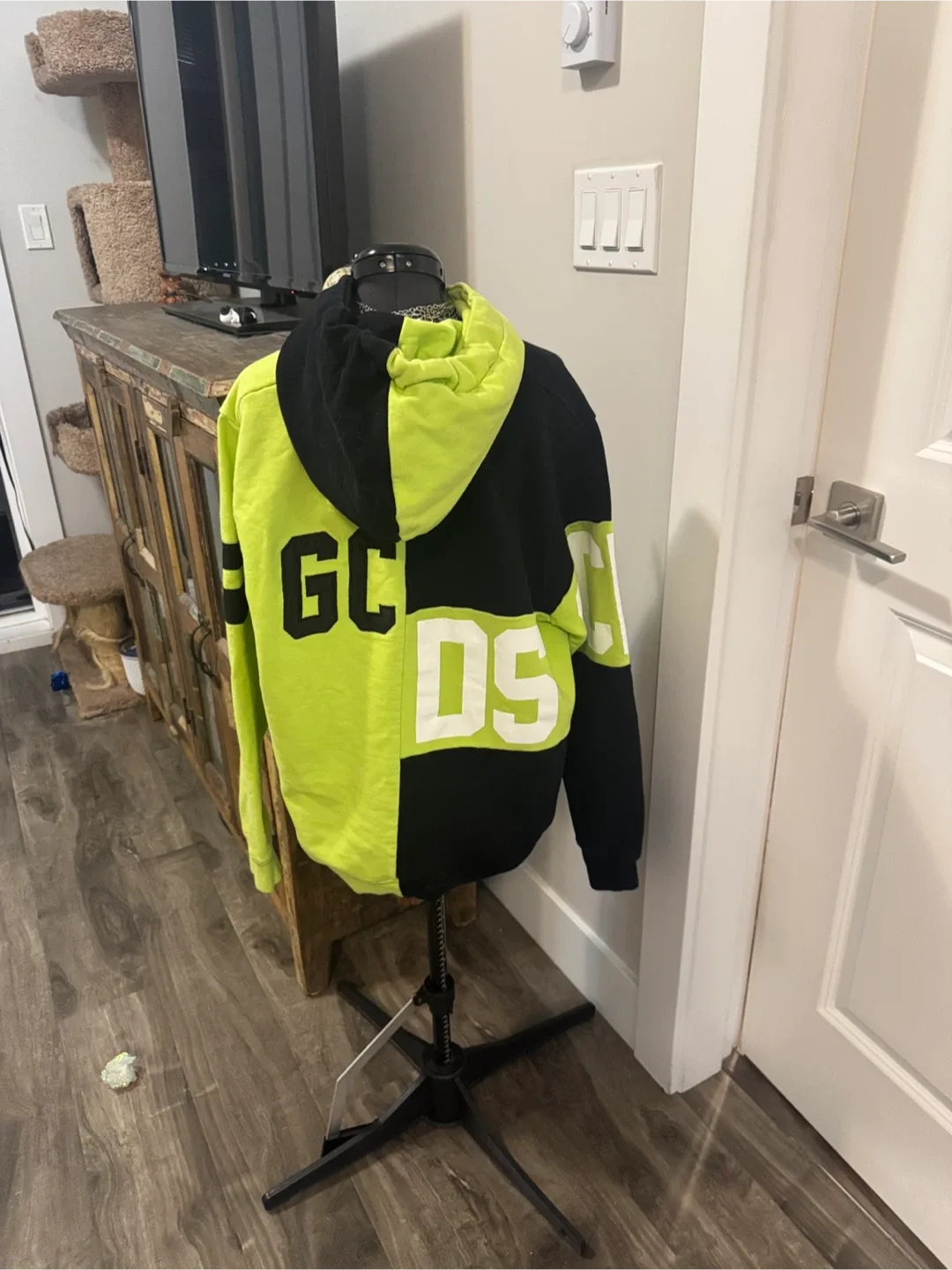 GCDS Black and Neon Green Hoodie