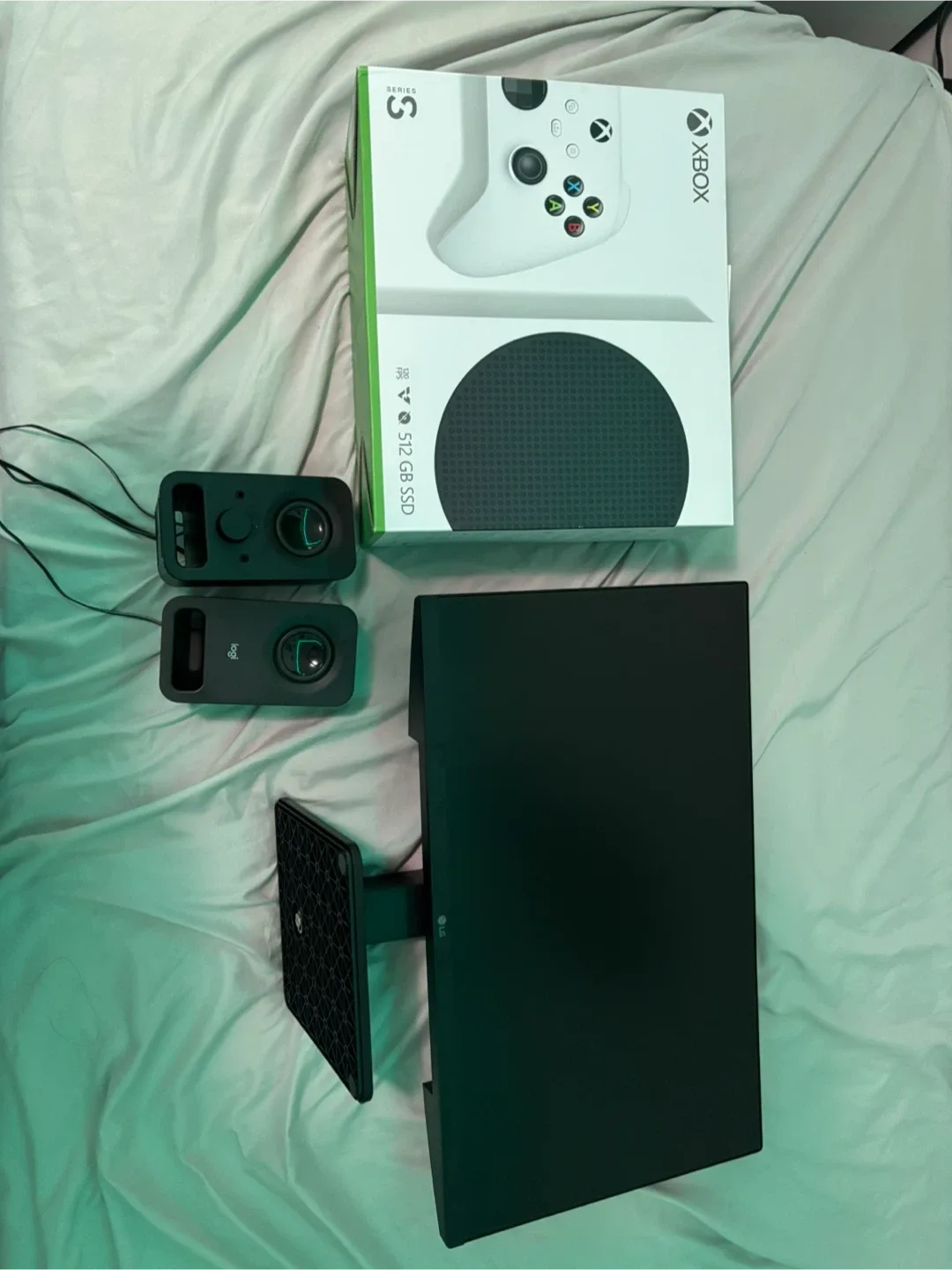 Xbox Series S console and 60hz 1080p monitor with speakers