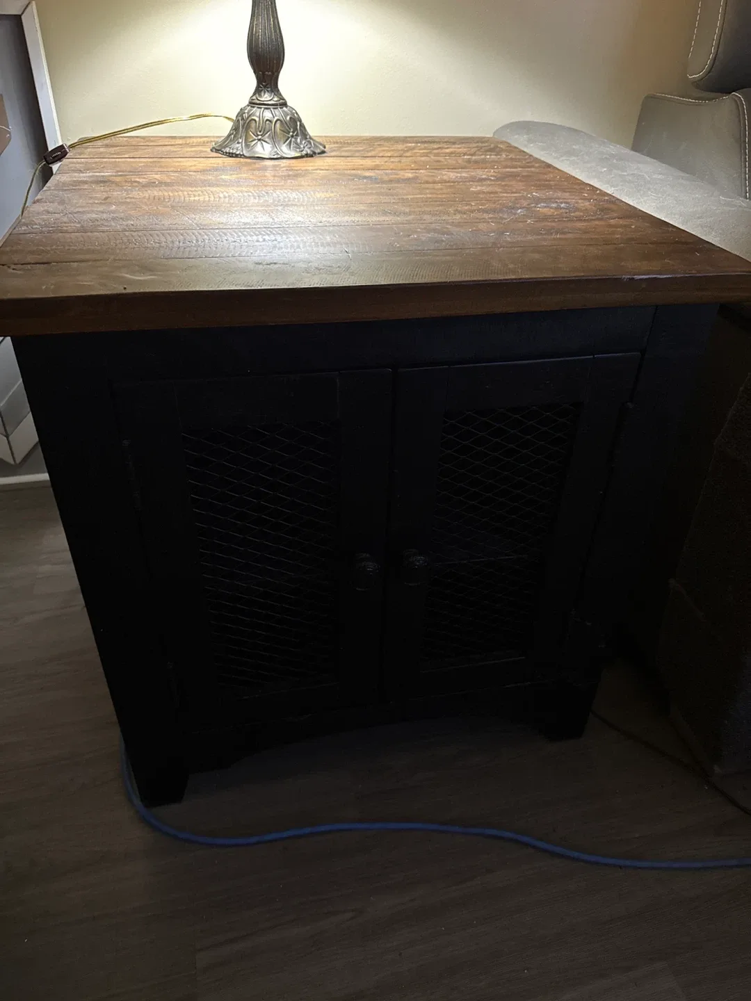 Wood & Black End Table with Storage