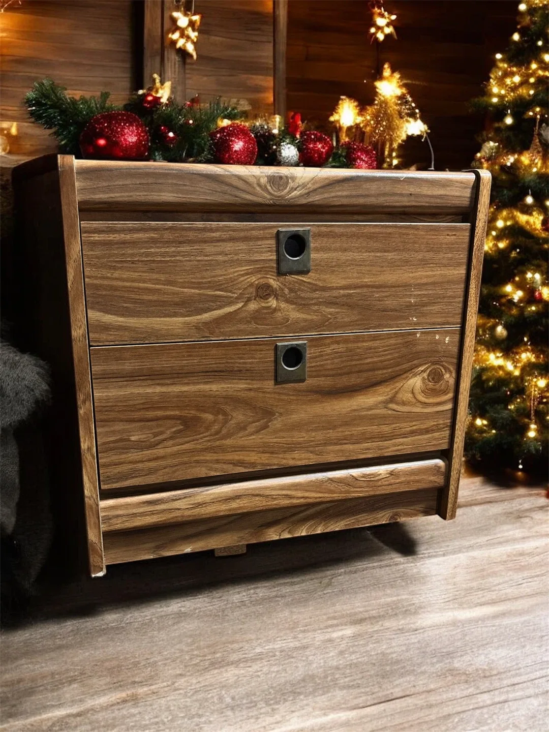 Wooden Nightstand with Two Drawers