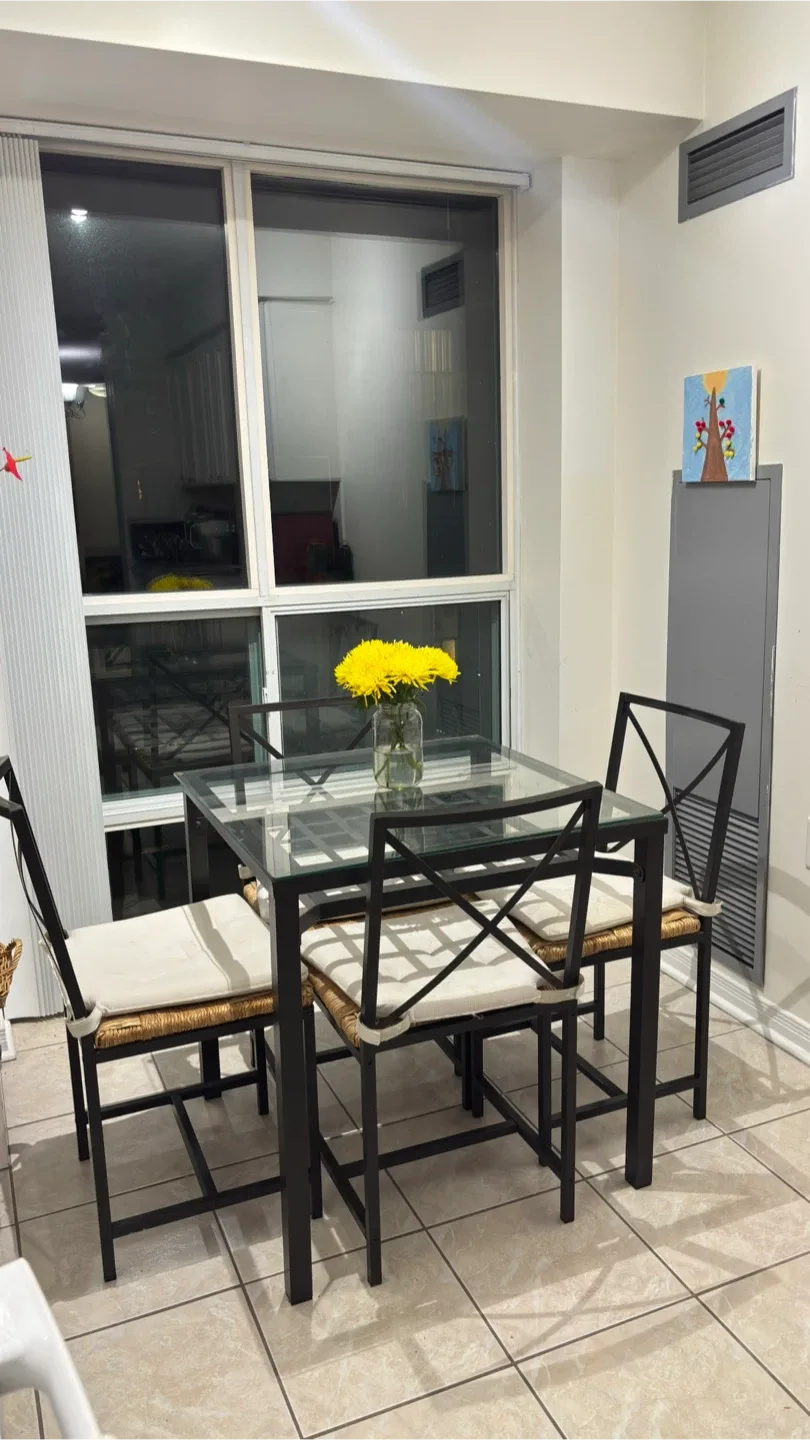 Dining Table Set - Glass Top, 4 Chairs
