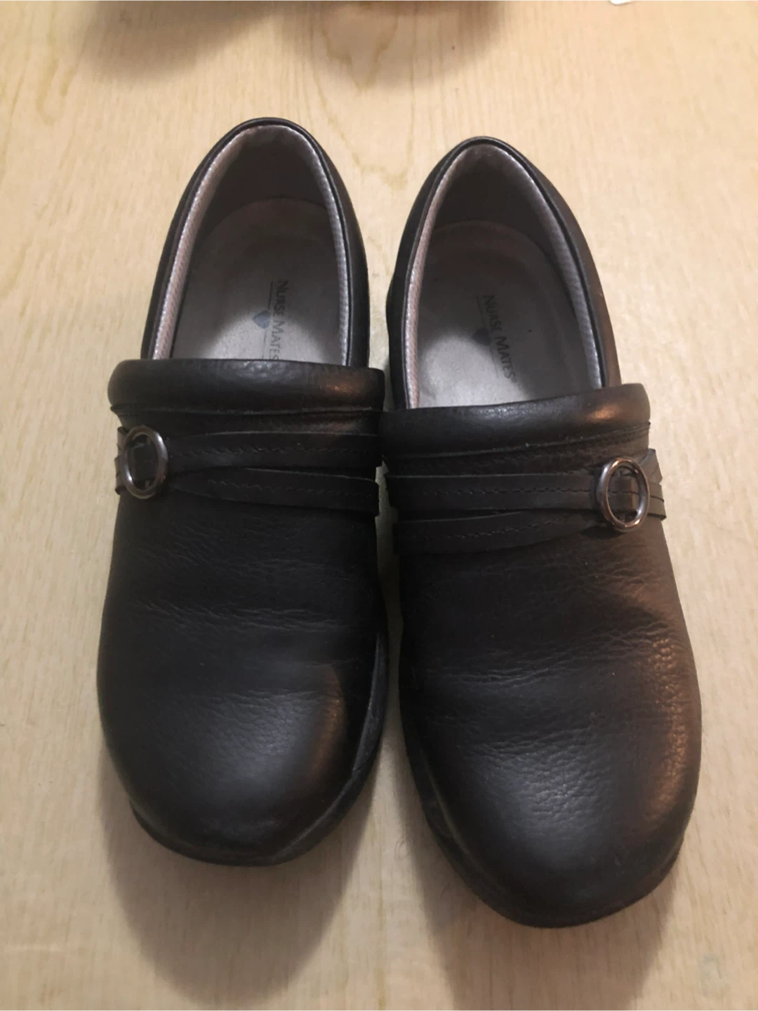 Nurse Mates Black Leather Clogs