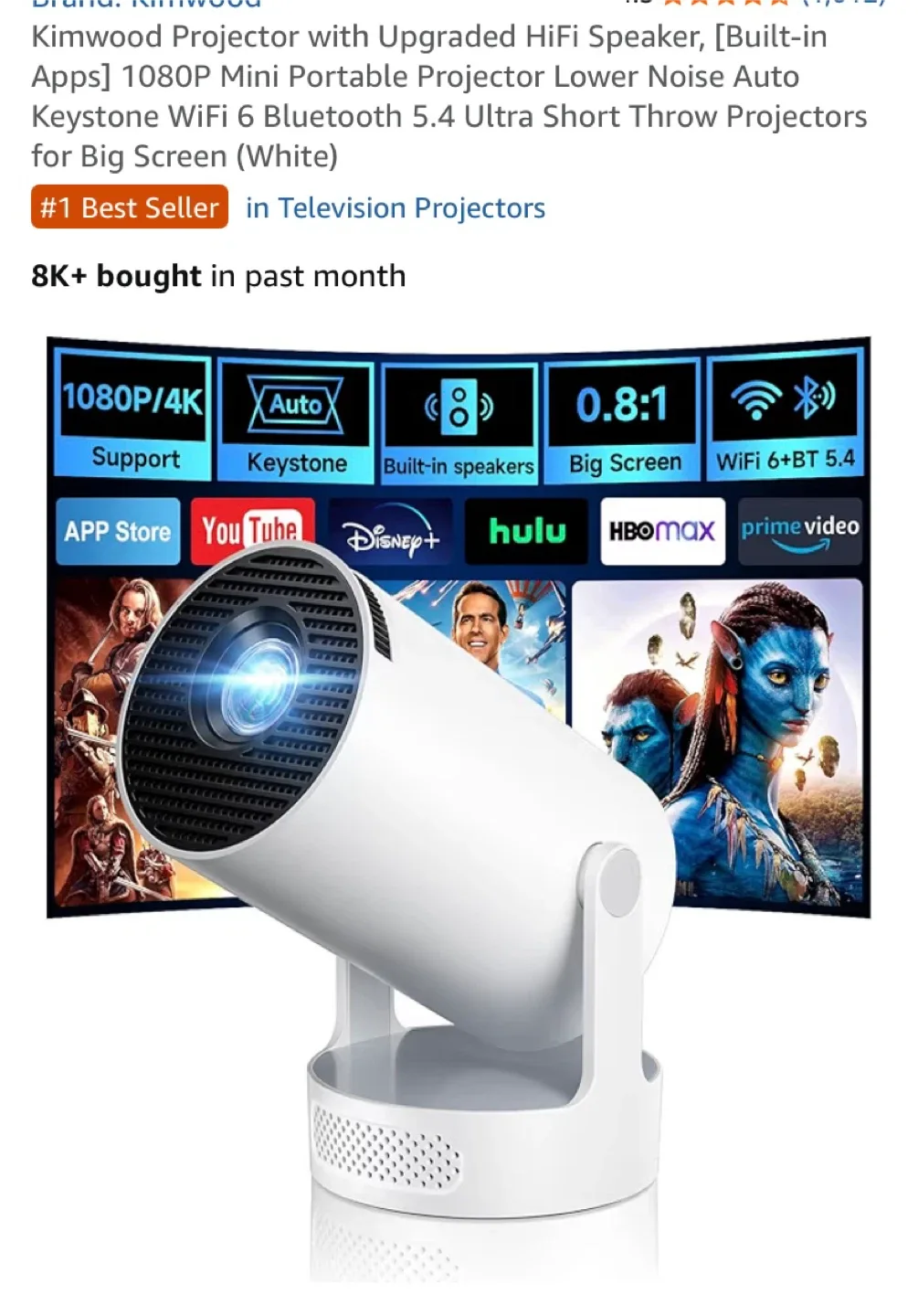 Kimwood 1080P Mini Portable Projector