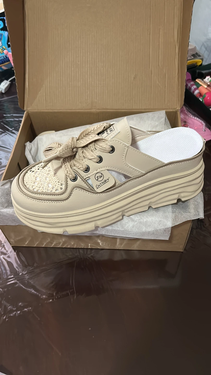 ZW Beige Platform Lace-Up Mules - Size 37