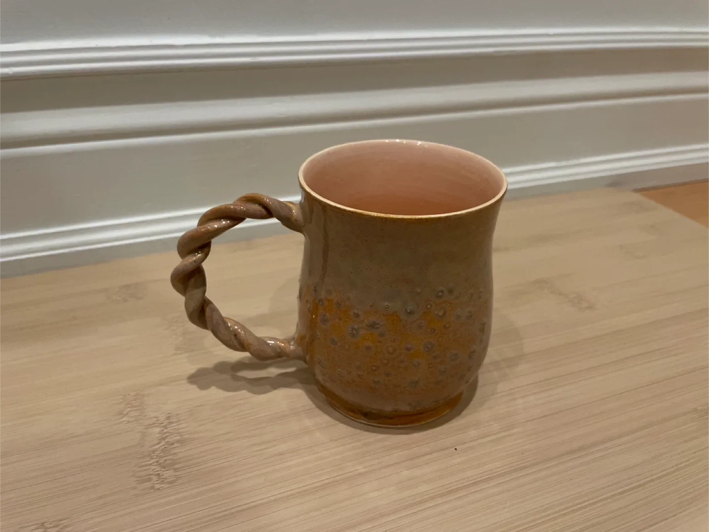 New Handmade Ceramic Mug with Unique Twisted Handle