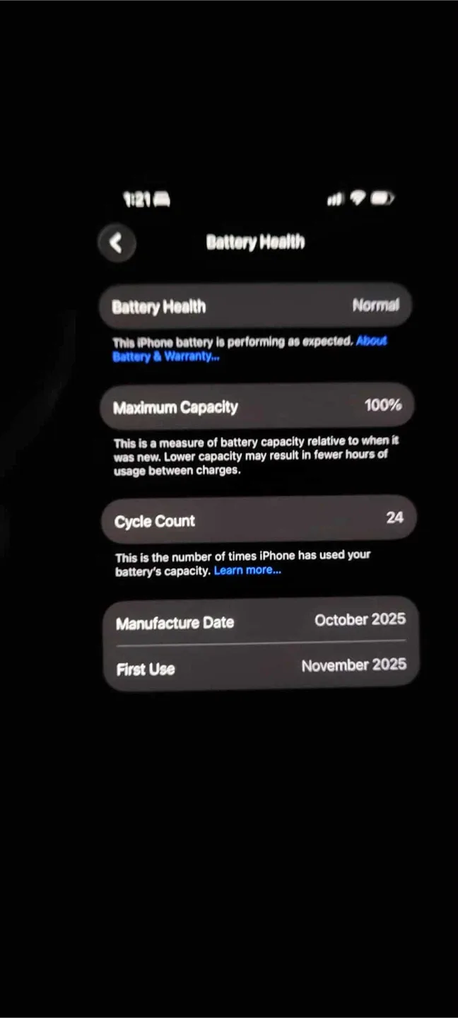 Silver iPhone with 100% Battery Health