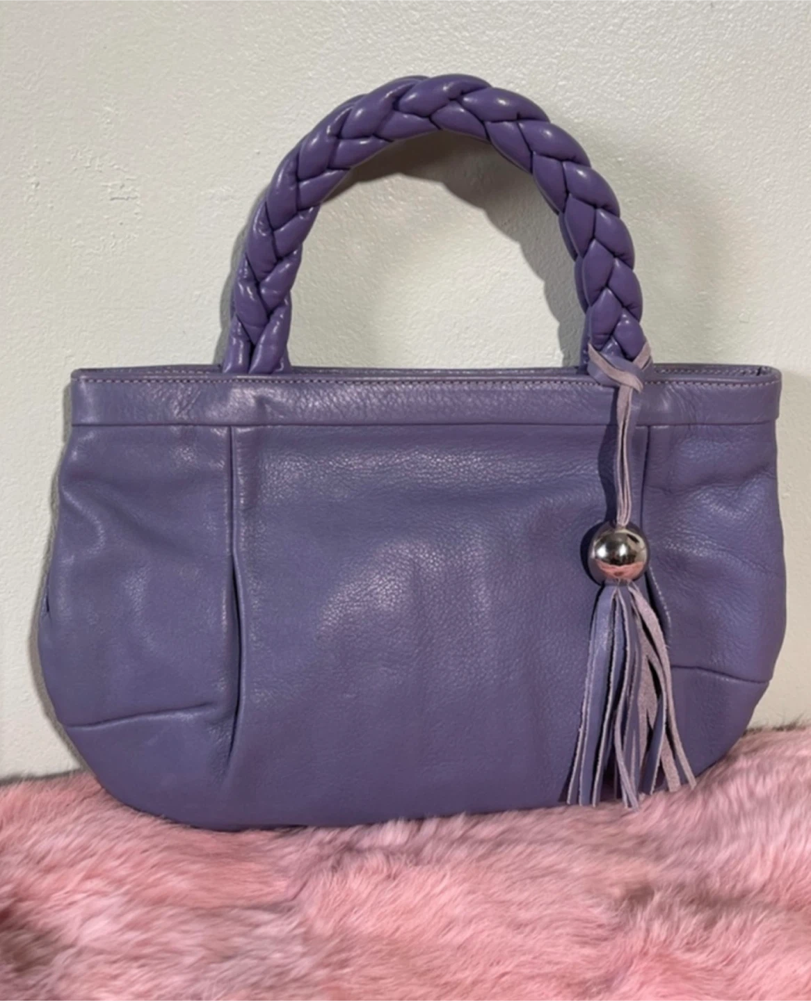Furla Purple Leather  • Braided Handle Bag • Made in Italy