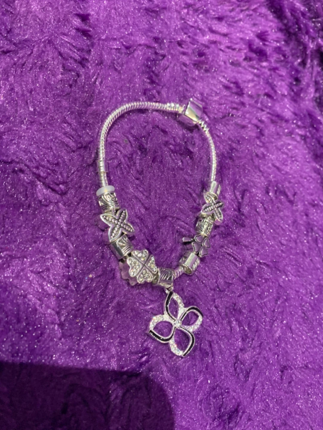 S925 Bracelet with plated silver Flower Charms