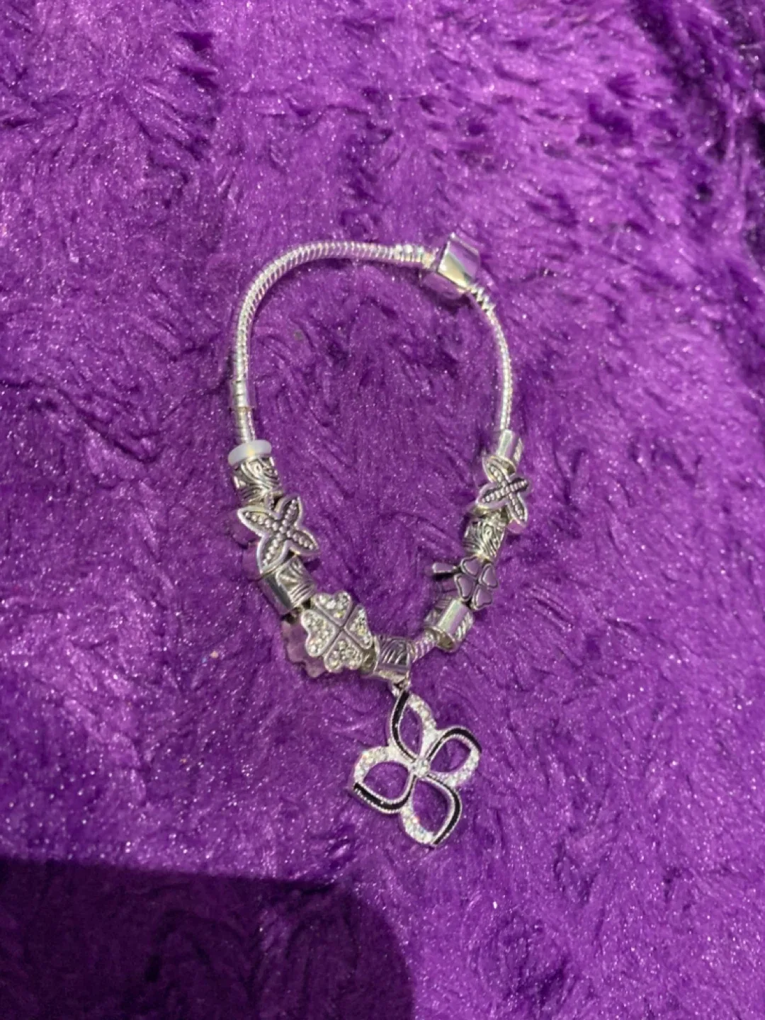 S925 Bracelet with plated silver Flower Charms