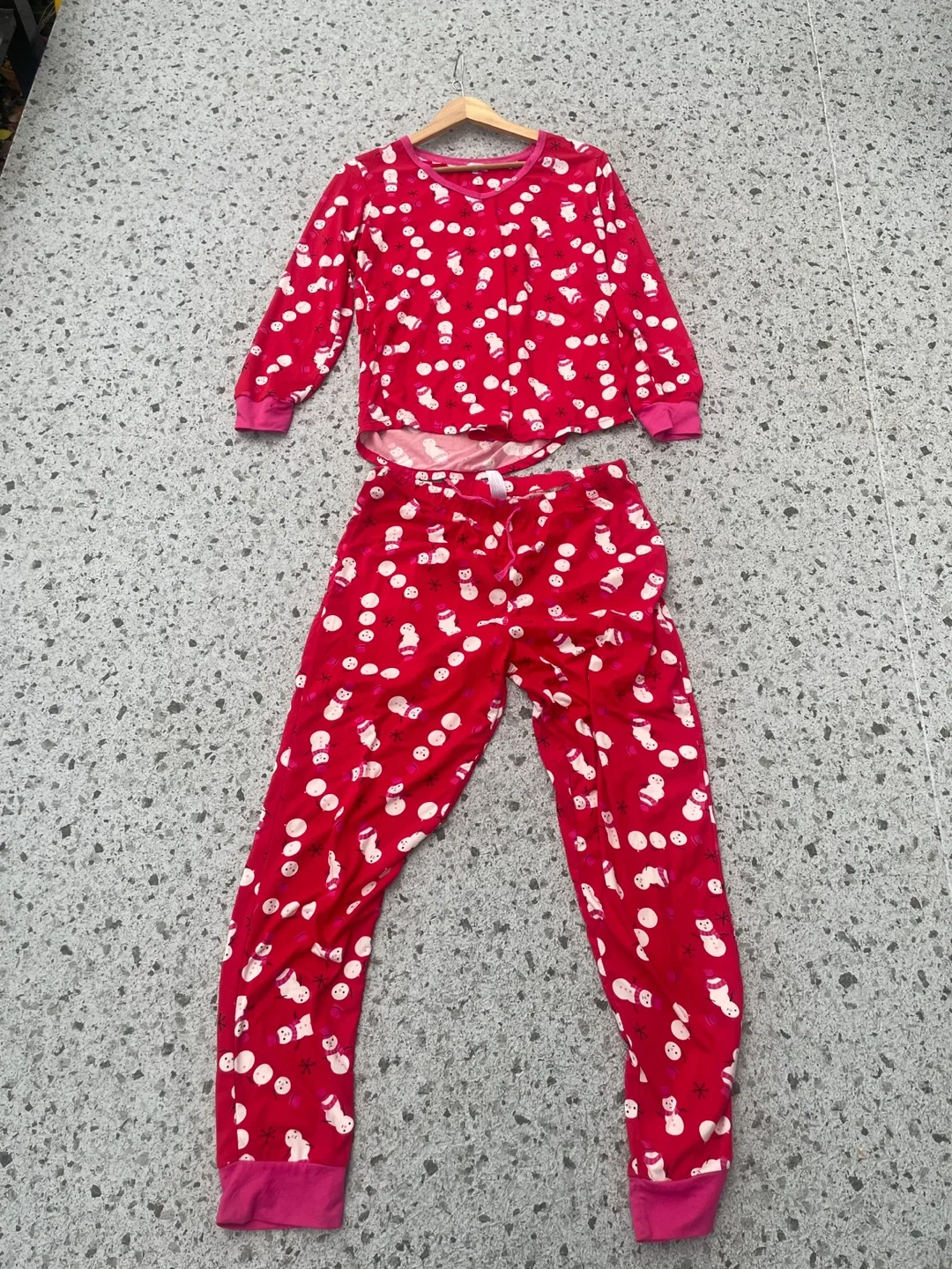 Emily and Jane Pajama Set - Red with Snowman Design