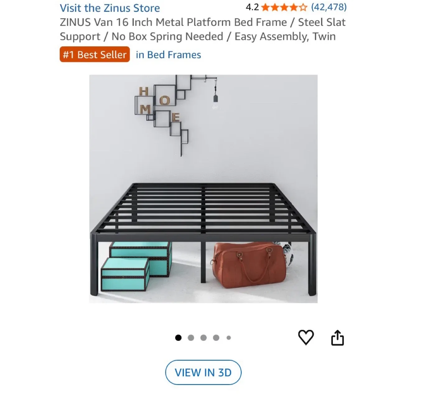 ZINUS Van 16 Inch Metal Platform Bed Frame, Twin