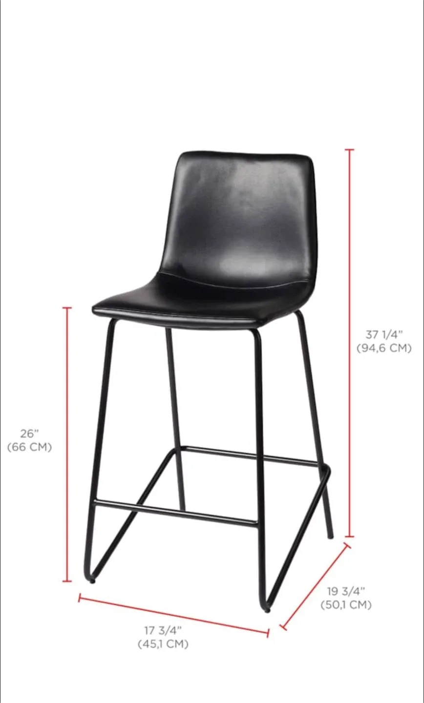 Two Black Faux Leather Bar Stool - 26 inches