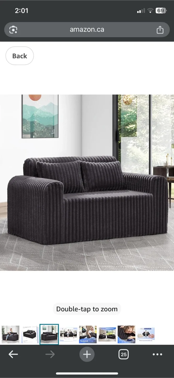 Corduroy Loveseat Sofa - Charcoal Grey foam sofa