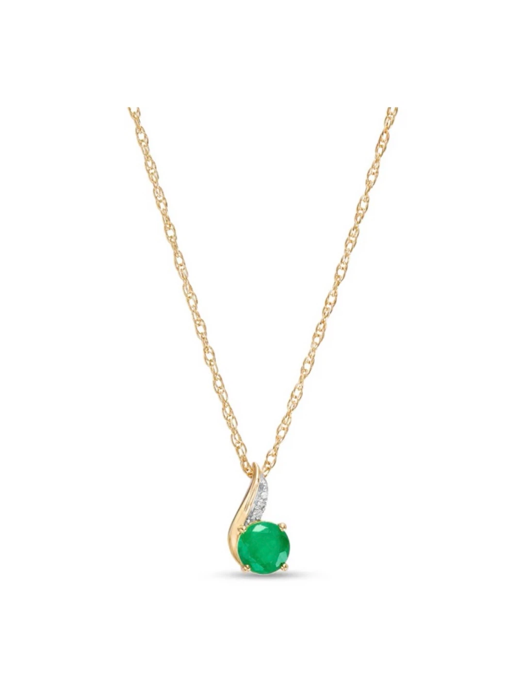 Gold Chain Necklace with Emerald and diamond Pendant
