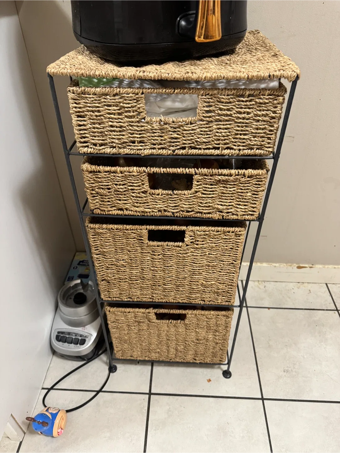 Wicker Basket Drawer Storage Unit
