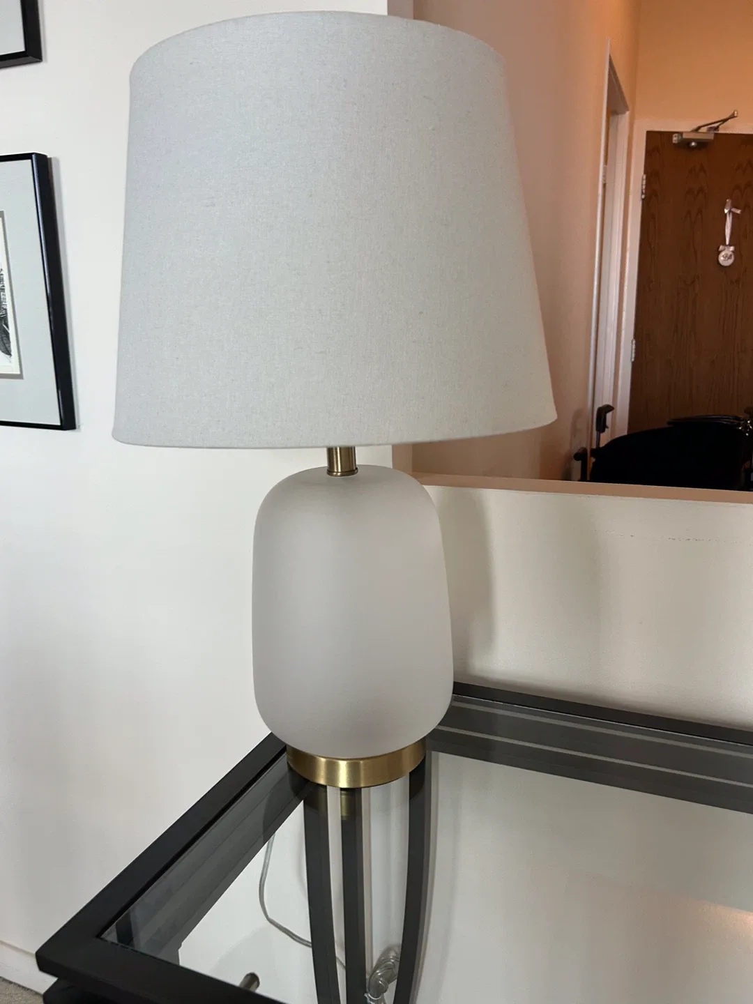 Glass White Table Lamp with Gold Accents
