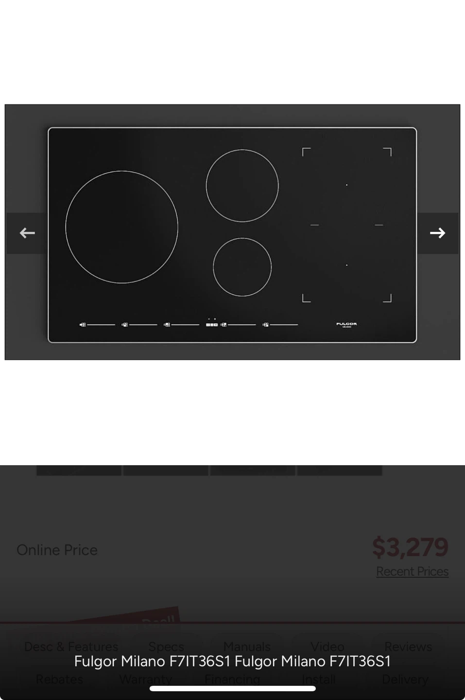 Fulgor Milano F7IT36S1 Induction Cooktop - Black