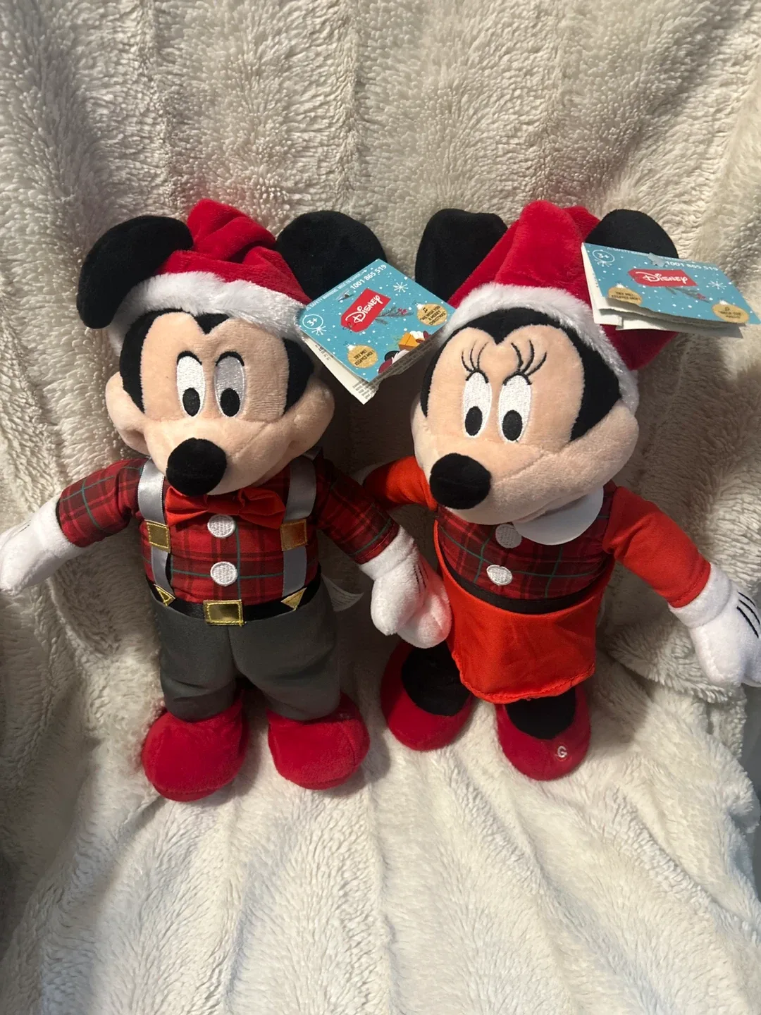 SINGING Disney Mickey & Minnie Mouse Holiday Plush Set - New