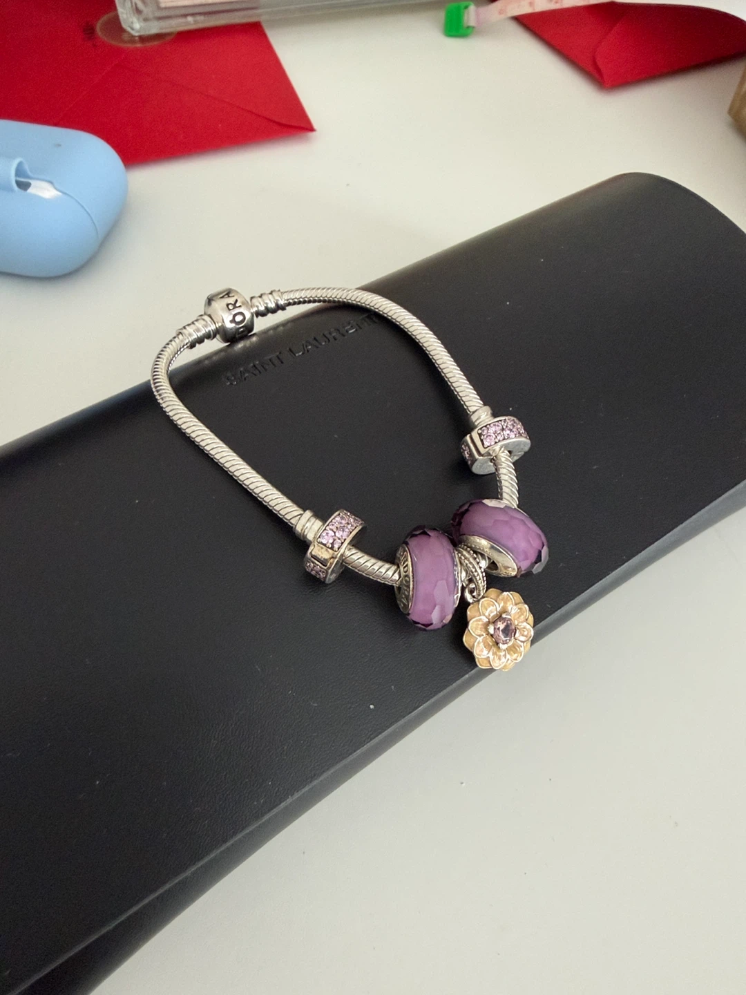 Pandora Silver Bracelet with Purple Charms - photo 3