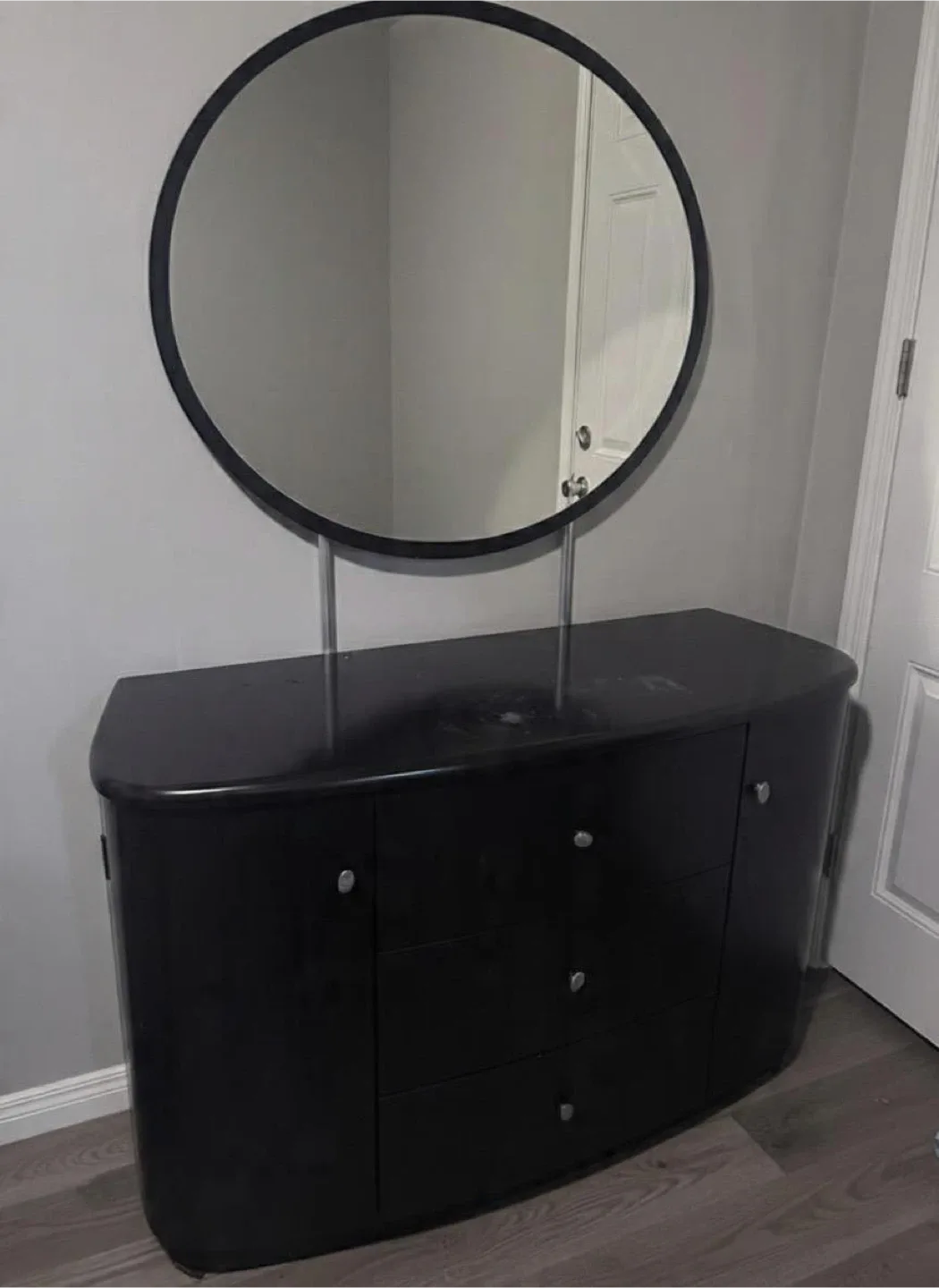 Dark brown Dresser with Round Mirror