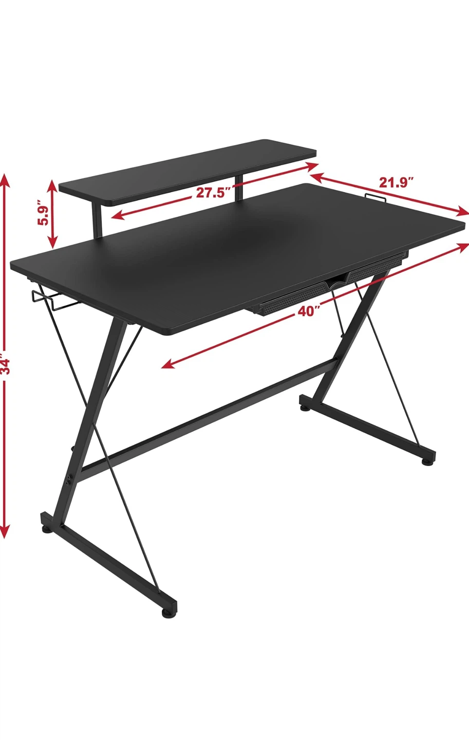 Black Gaming Desk with Shelf & Drawer - photo 2