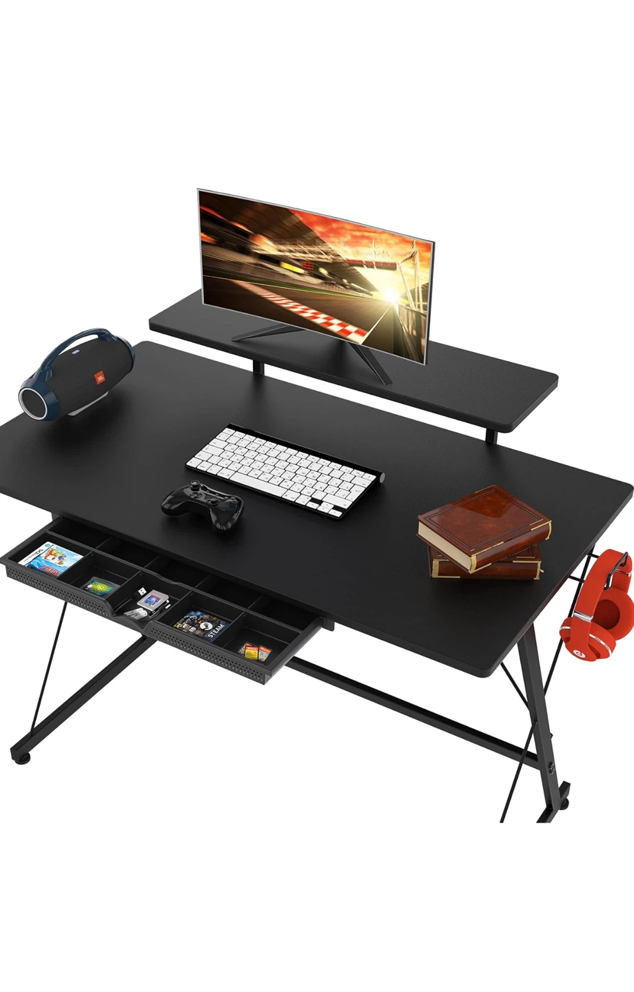 Black Gaming Desk with Shelf & Drawer - photo 3