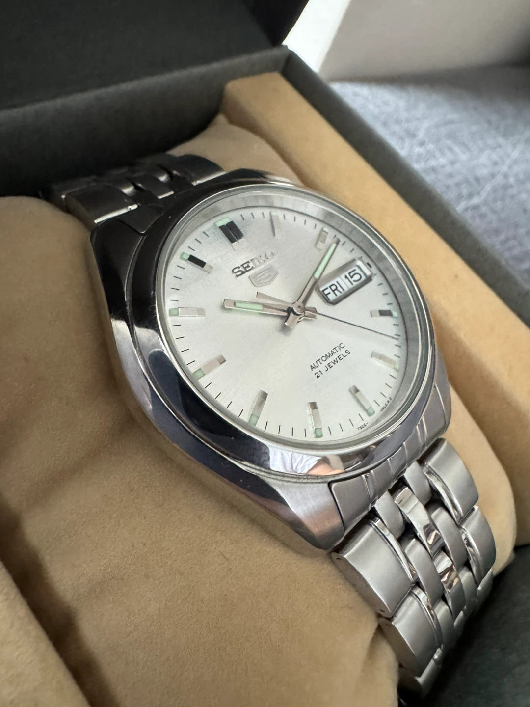 Seiko 5 SNK355 37mm Silver Automatic Watch 7S26-01V0 - photo 5
