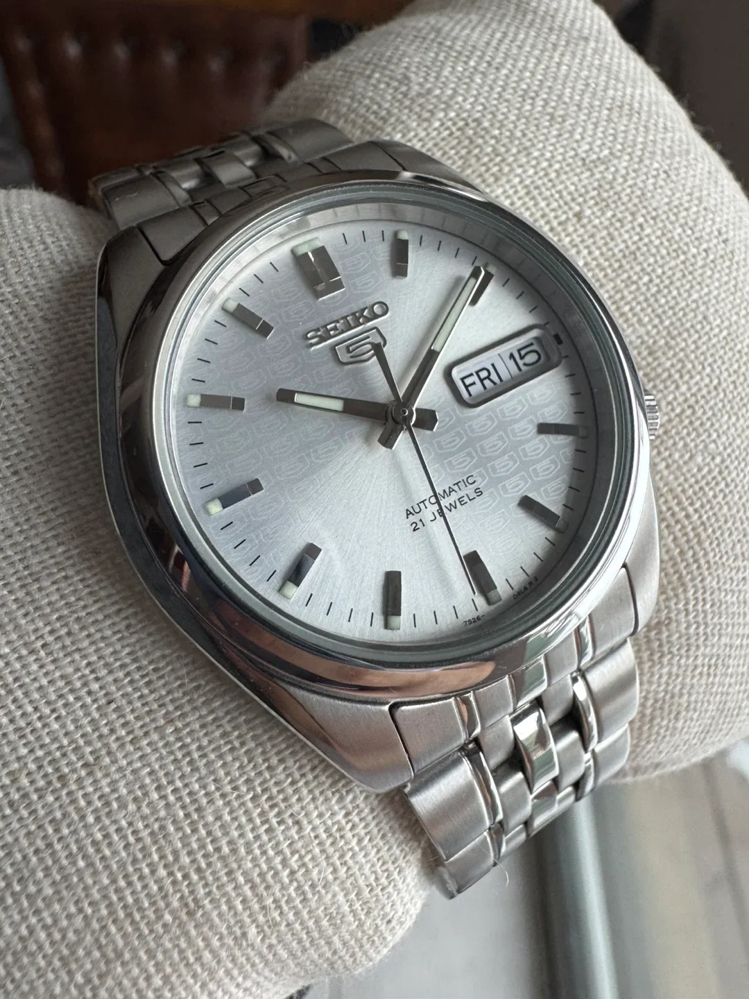 Seiko 5 SNK355 37mm Silver Automatic Watch 7S26-01V0