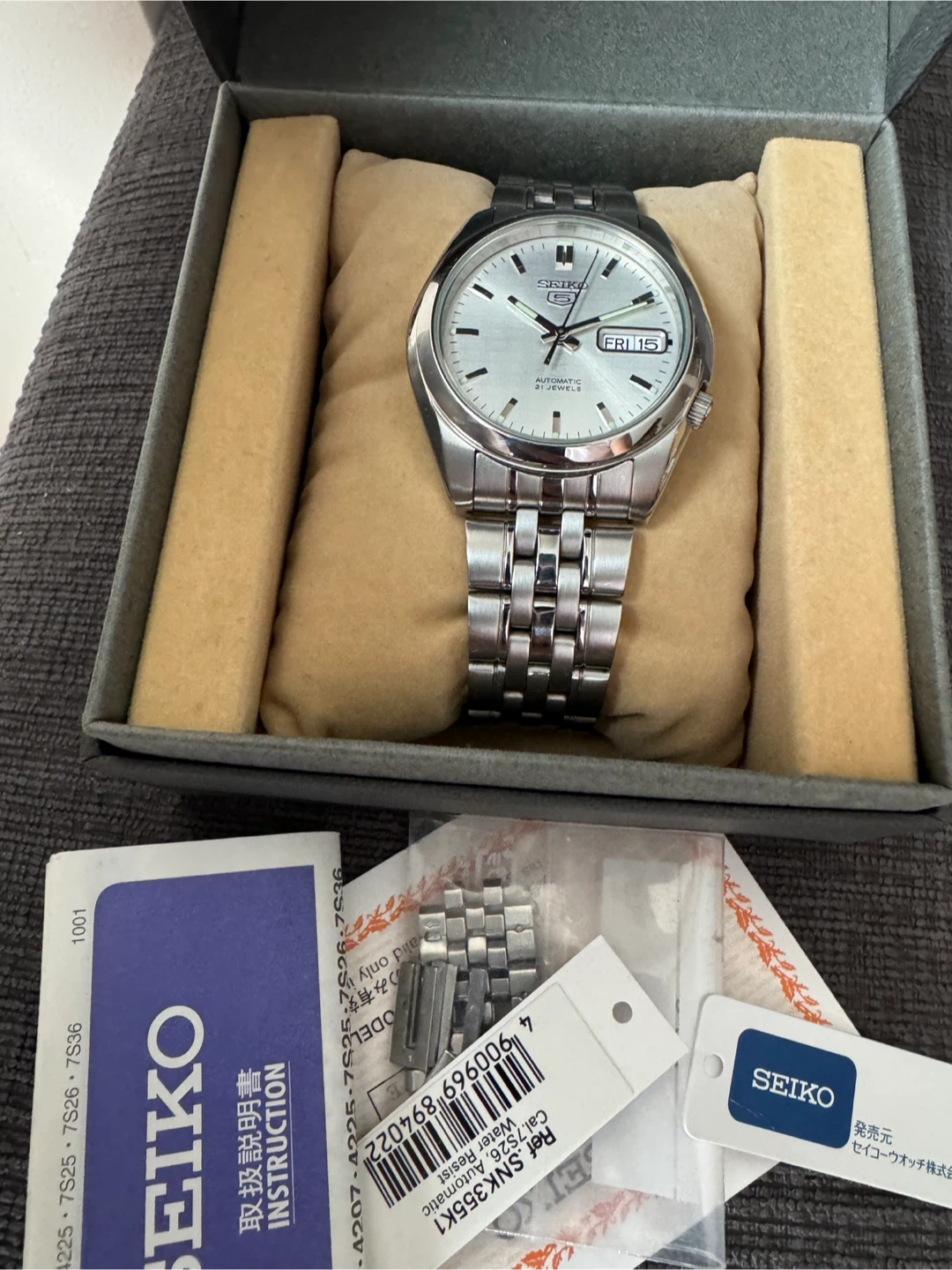 Seiko 5 SNK355 37mm Silver Automatic Watch 7S26-01V0 - photo 2