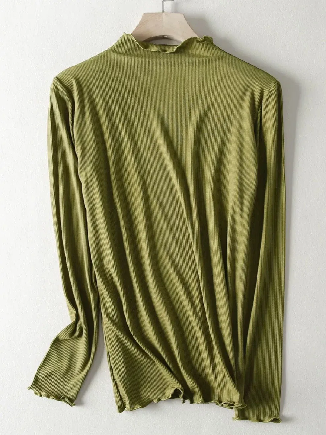 Green Ribbed Mock Neck Long Sleeve Top