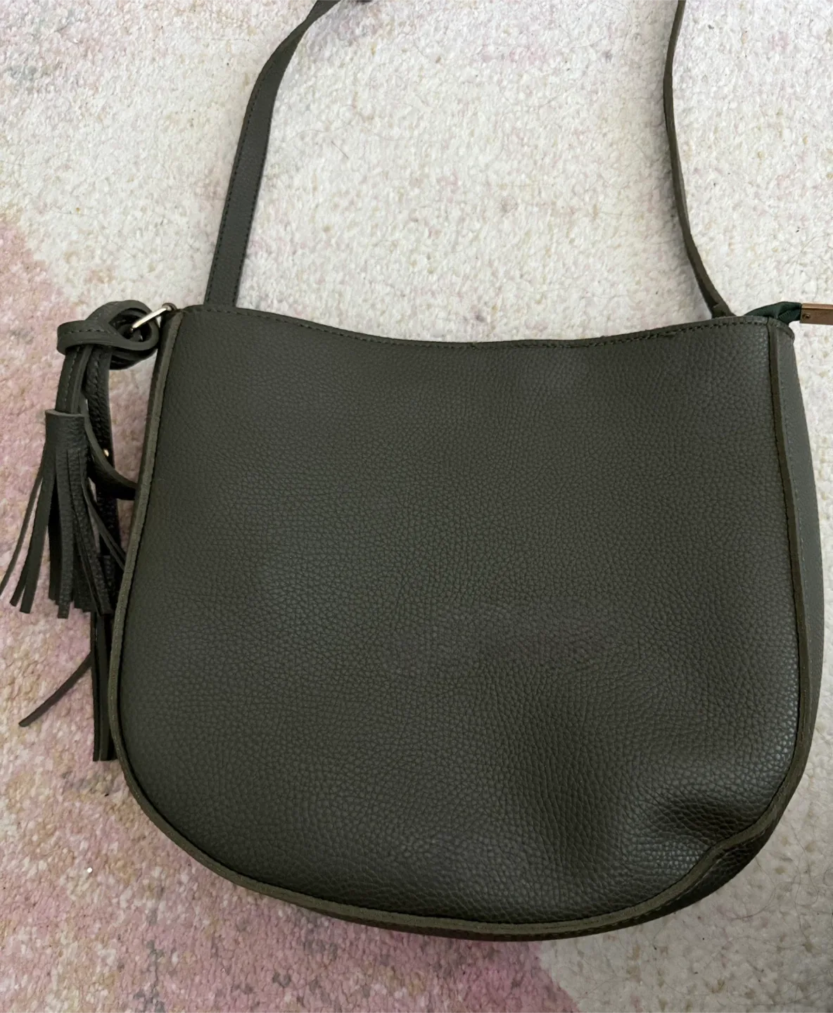 Spacious Olive Green Shoulder Bag with Tassel