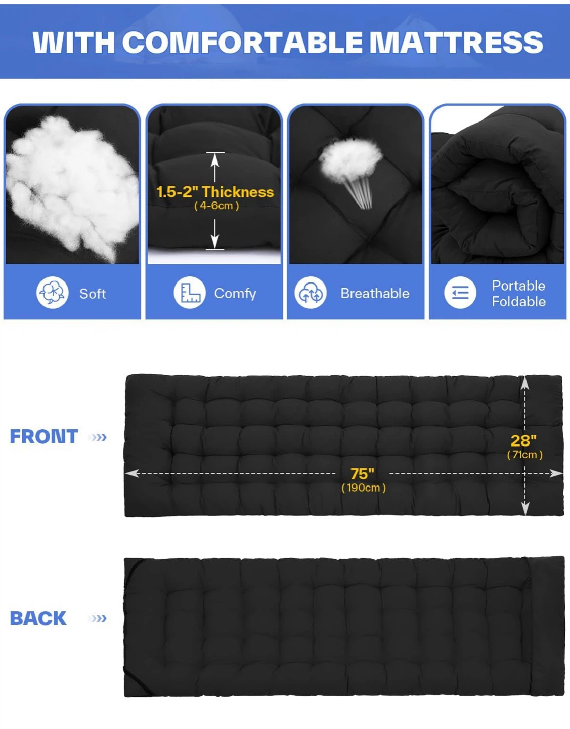 New Box Sportneer Folding Camping Cot Bed - Black - photo 4