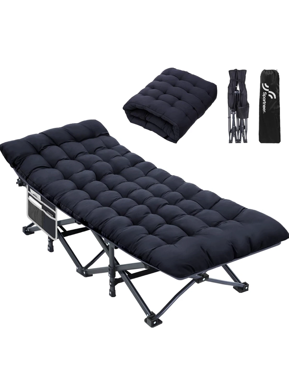 New Box Sportneer Folding Camping Cot Bed - Black