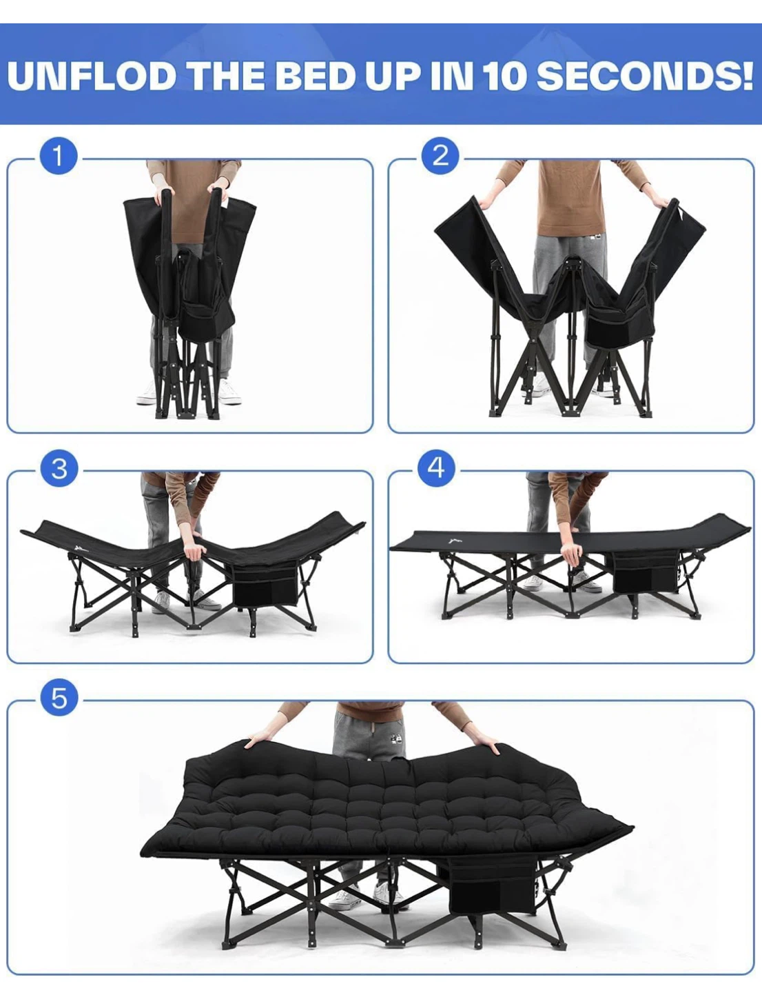 New Box Sportneer Folding Camping Cot Bed - Black - photo 5