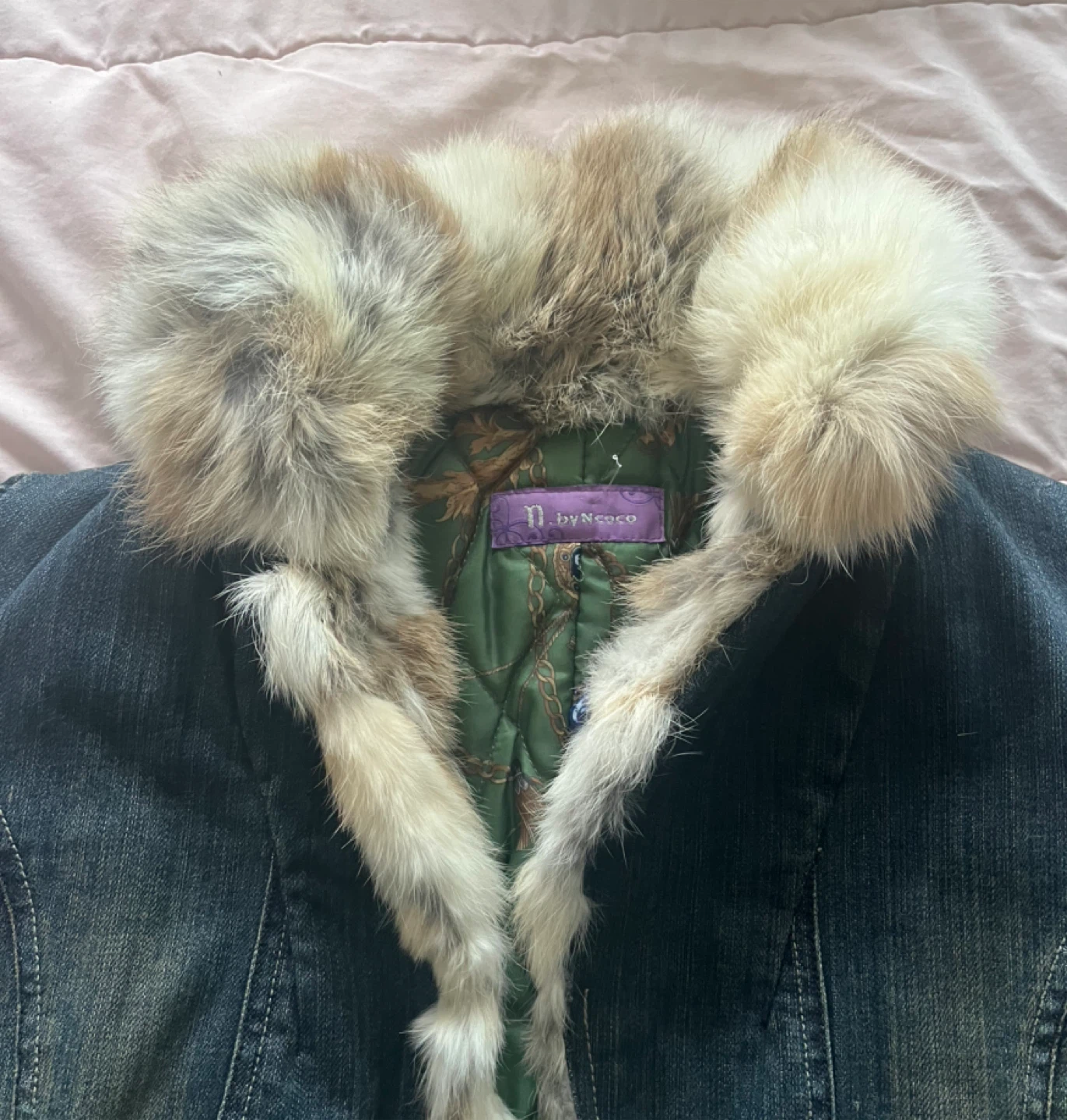 n. by Noco Denim Jacket with Fur Trim