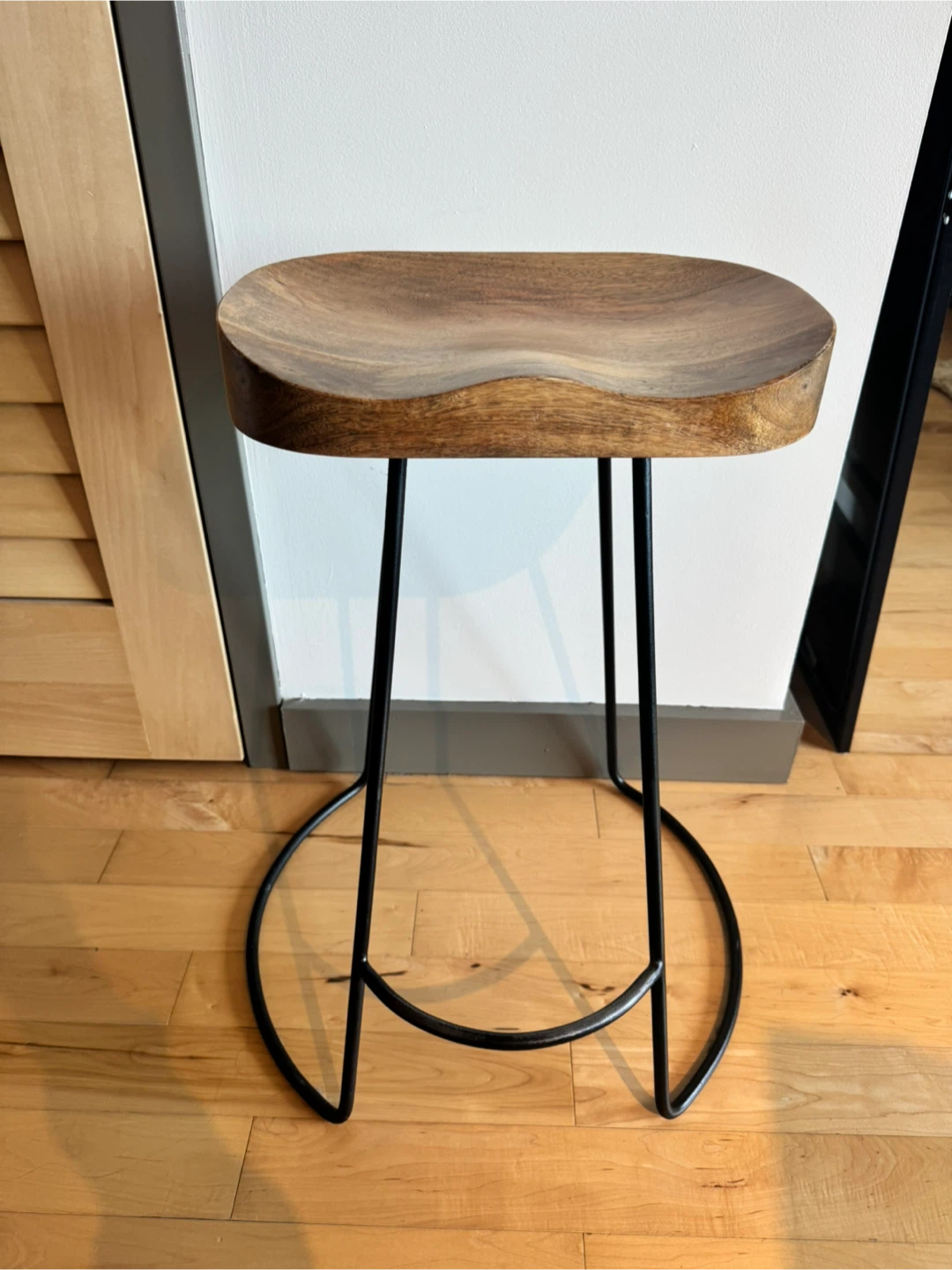 Three Wood Saddle Seat Bar Stools