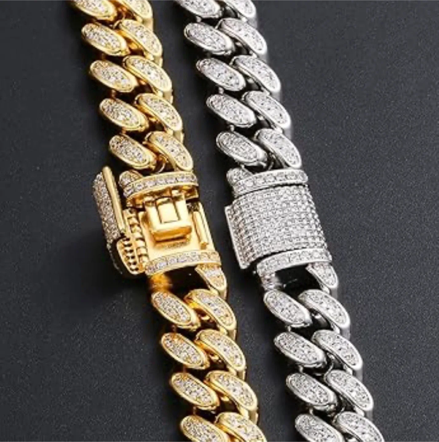 Gold and Silver Diamond Cuban Link Chain