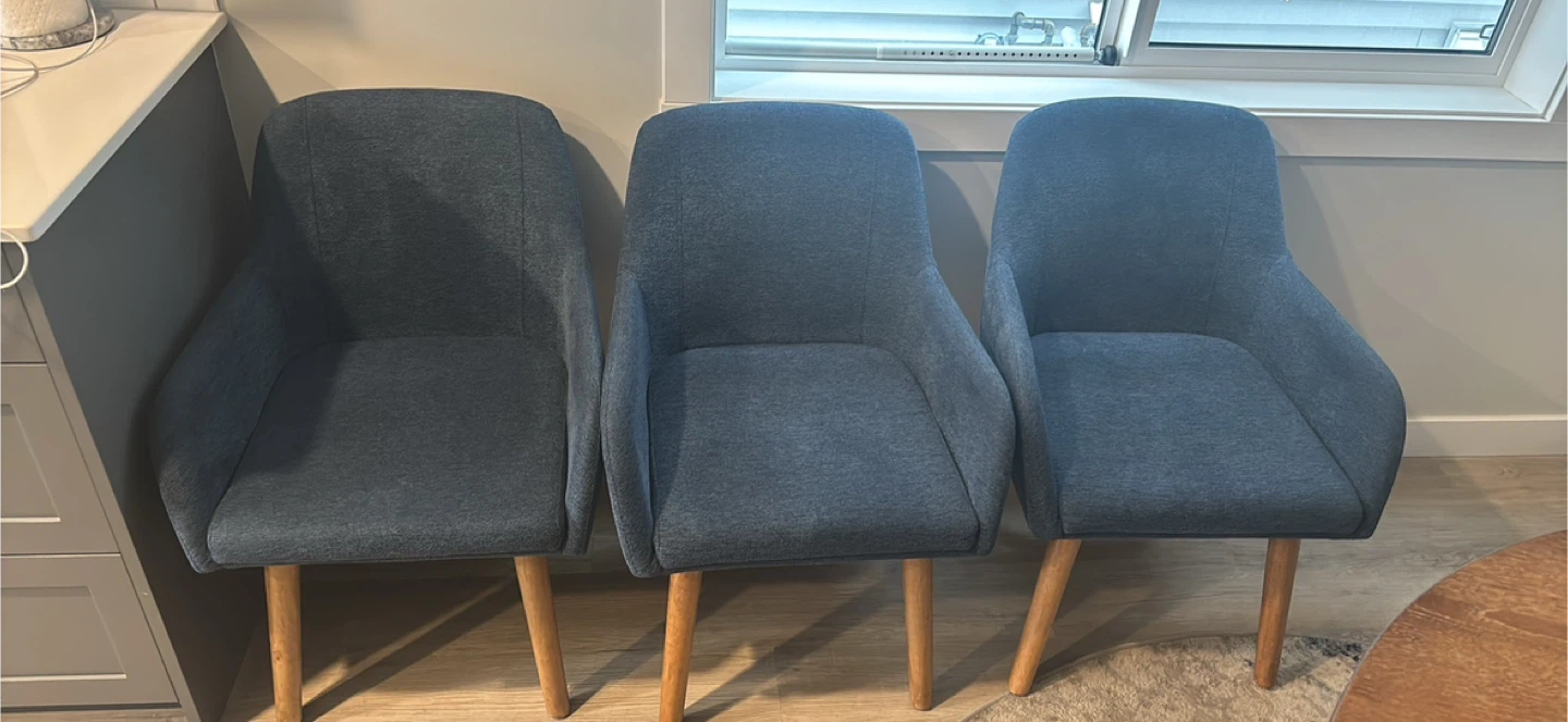 Set of 3 Blue Upholstered Dining Chairs
