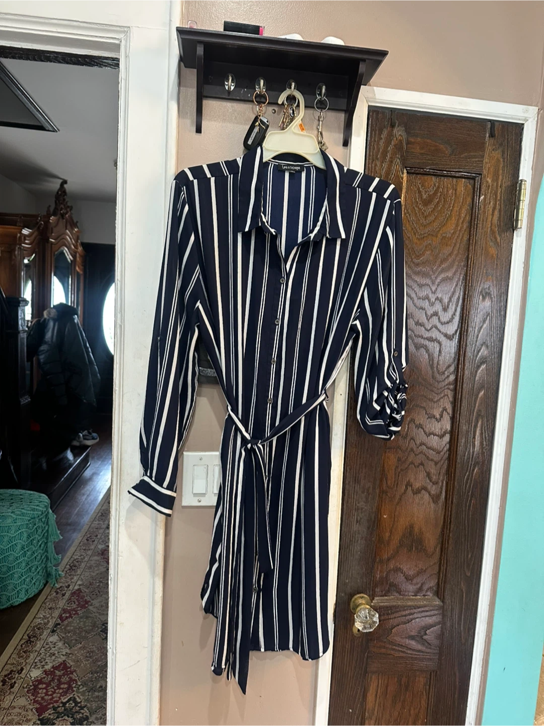 Ups & Downs 2X Navy Striped Shirt Dress